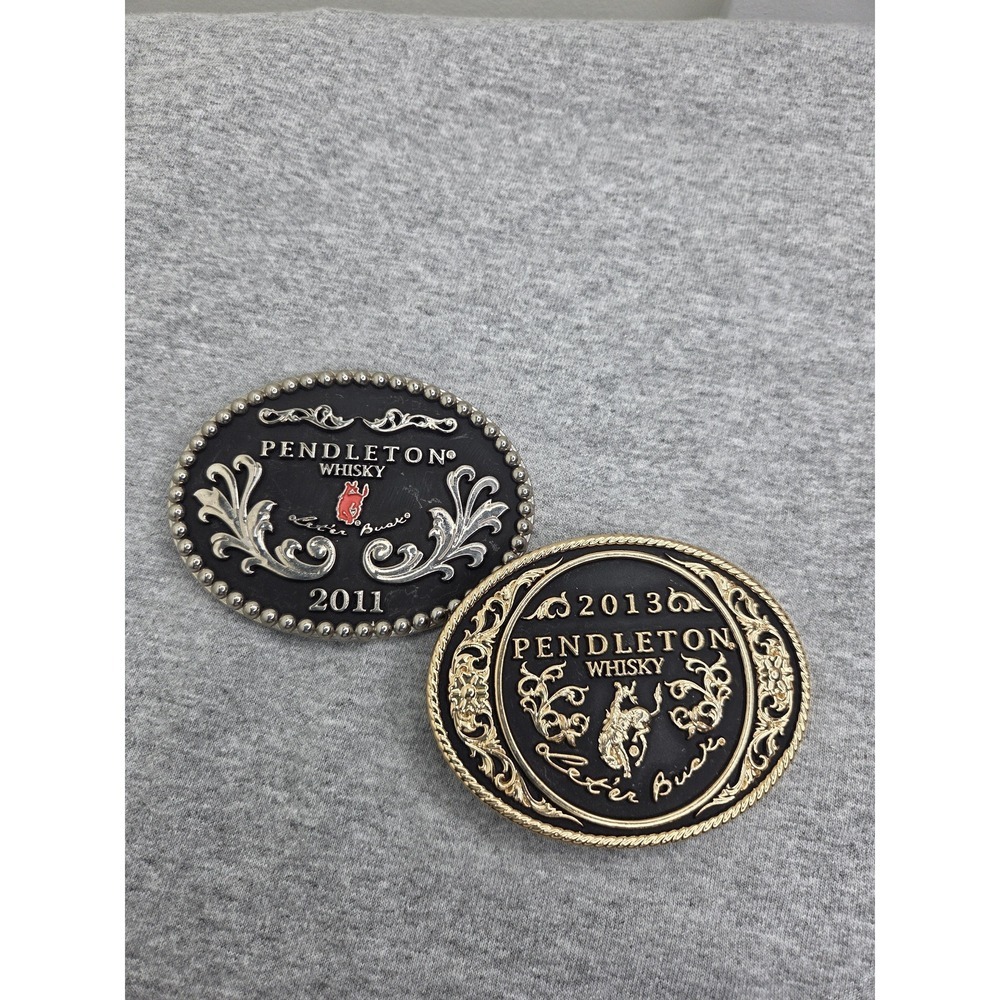 Lot of 2 Pendleton Whisky Montana Silversmiths 2011 2013 Rodeo Belt Buckles